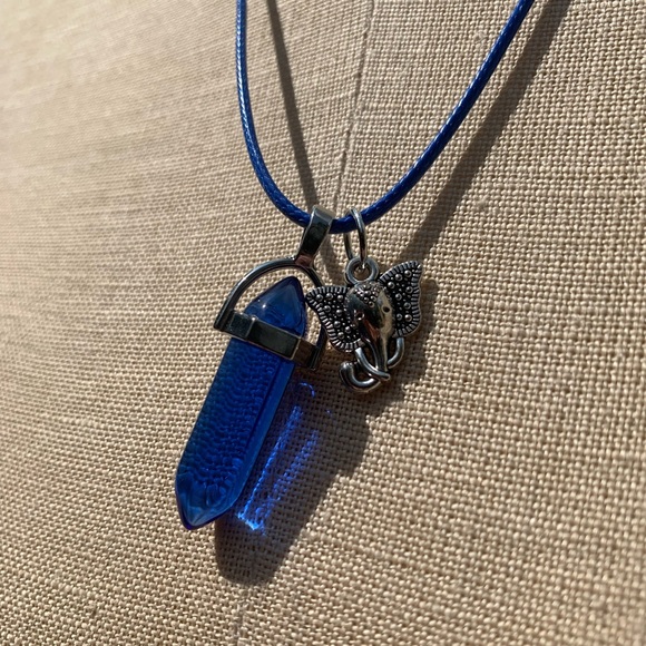 Handmade Cobalt Blue Resin Crystal Amulet Necklace & Elephant Charm - Picture 3 of 14